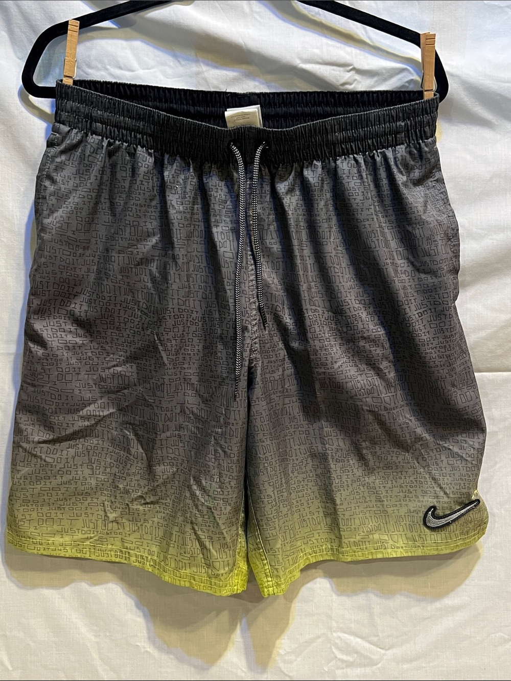 Nike Men's Black to Yellow Gradient Swim Shorts-Size L